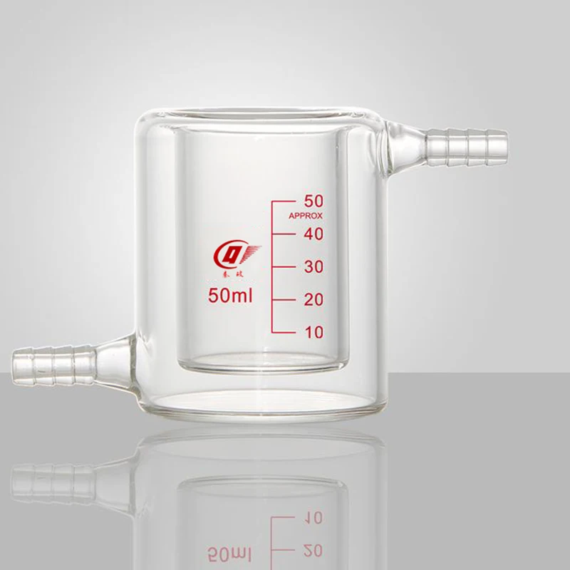 Laboratory High Borosilicate 3.3 Glass double dual layer wall Jacketed reaction measuring cup beaker with scale