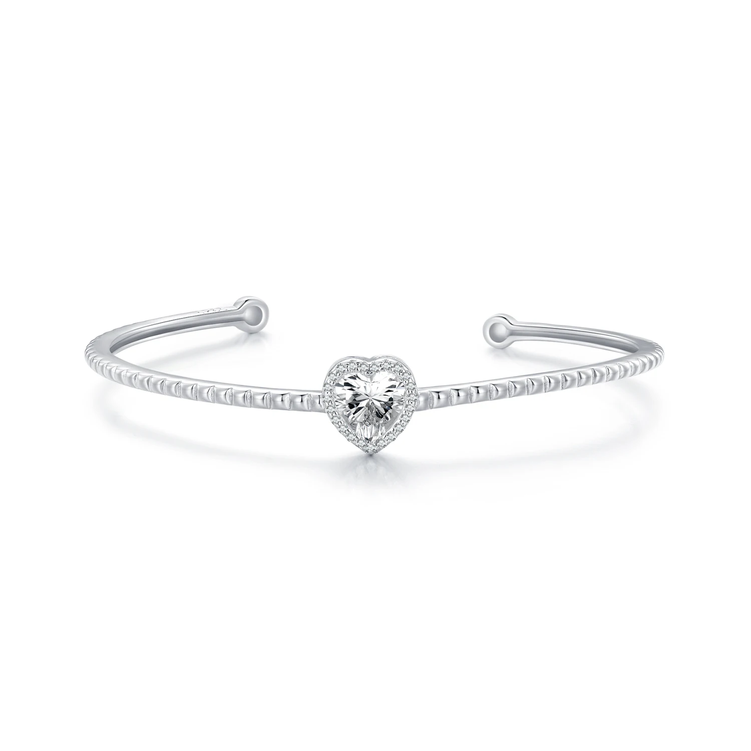 s925 silver-plated platinum heart-shaped open bracelet simple classic love shining zircon bracelet