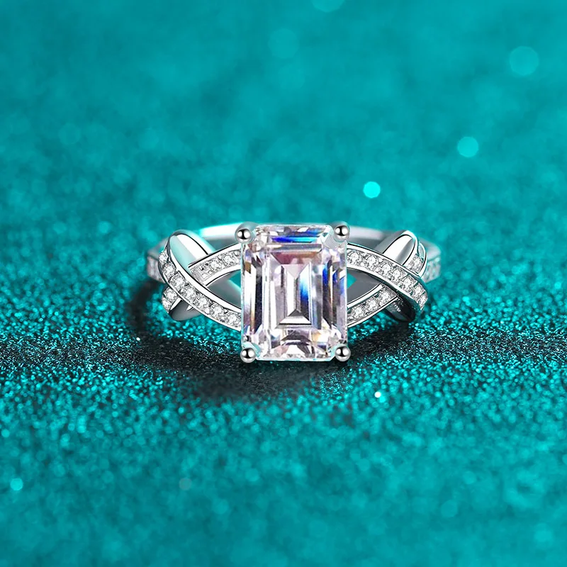 SPJ Hot Selling Fashion Jewelry Emerald Cut 3ct Cubic Zircon 925 Sterling Silver Rings for Women Classic Solitaire Ring