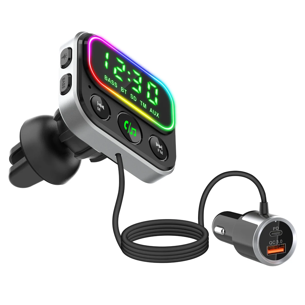 Colorful Atmosphere Light  PD20W QC3.0 car charger Multifunction bluetooth  FM Transmitter For Car