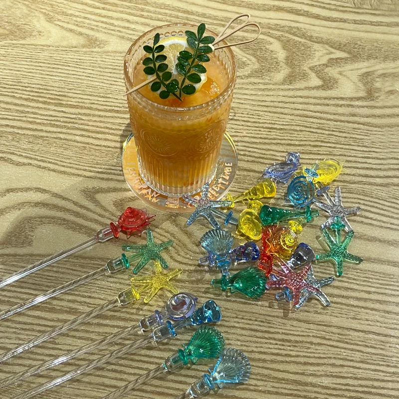 Factory Hot Sales Bar&restaurant Ocean Art Mixing Stick Style Spoon Acrylic Mixing swizzle sticks