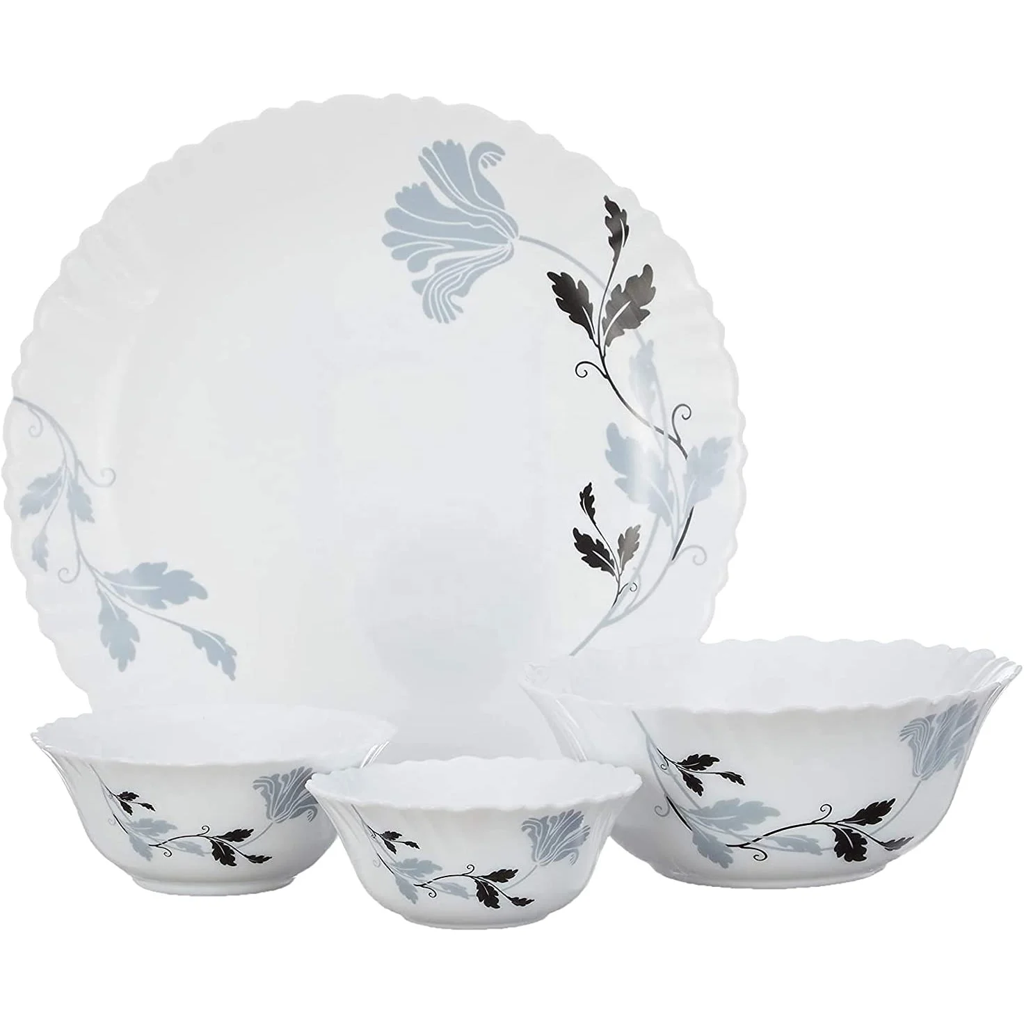 Cheap 14pcs flower decor  Heat Resistant glass opalware tableware tempered opal glass dinner plate bowl sets