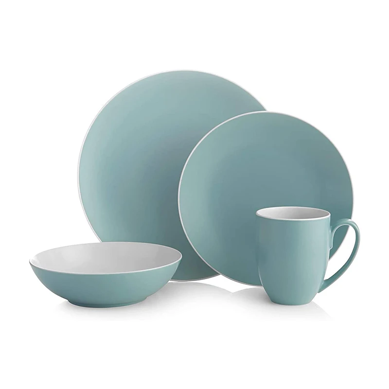 Matte Blue Minimalist Ceramic Stoneware Dining Ware Set Dinnerware Sets Colorful Dinning Plate Set for Dinner