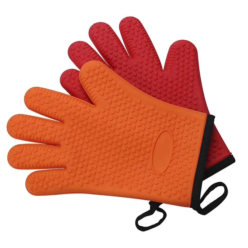 Rubber Waterproof Outdoor Barbecue Extreme Heat Resistant Grilling Cooking Baking Oven Mitts Pit Silicone Oven Glove BBQ Gloves