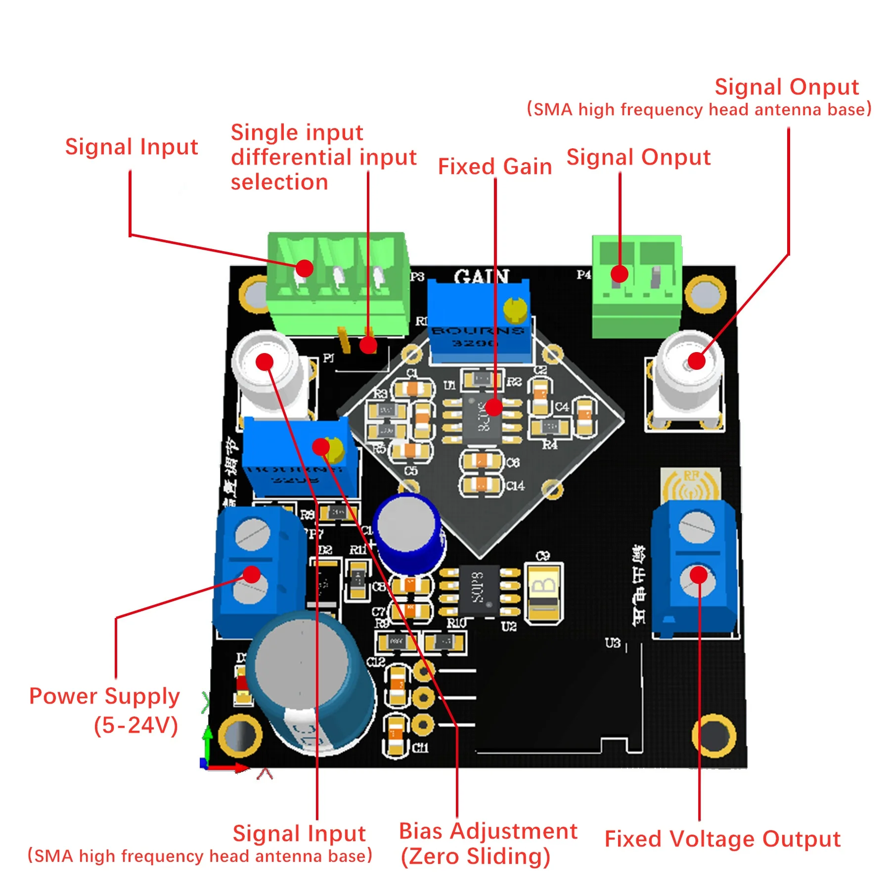 
AD623 Low Cost Low Noise Programmable Gain Instrumental Amplifier Module 