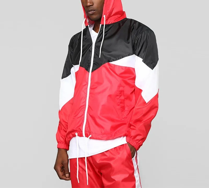 Спортивный костюм мужской из двух предметов, Стильный дизайнерский нейлоновый костюм для бега с цветными блоками