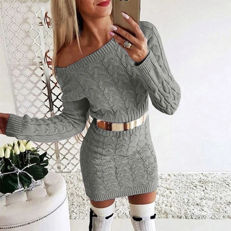 MOQ 1PC Twist Neon Knitwear Women Dresses Long Sleeve Solid Fashion Autumn Dress Basic Slim 2019 Winter Casual Femme Dresses