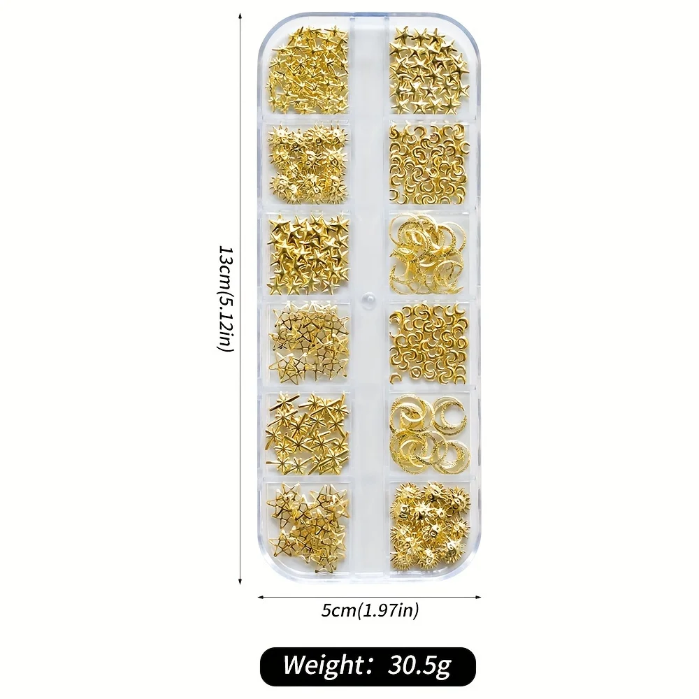 Wholesale New DIY Metal Stars Moon Nail Art Accessories Luxury Fashion Rivet Decorations Stylish Heart Metal Stickers Manicure