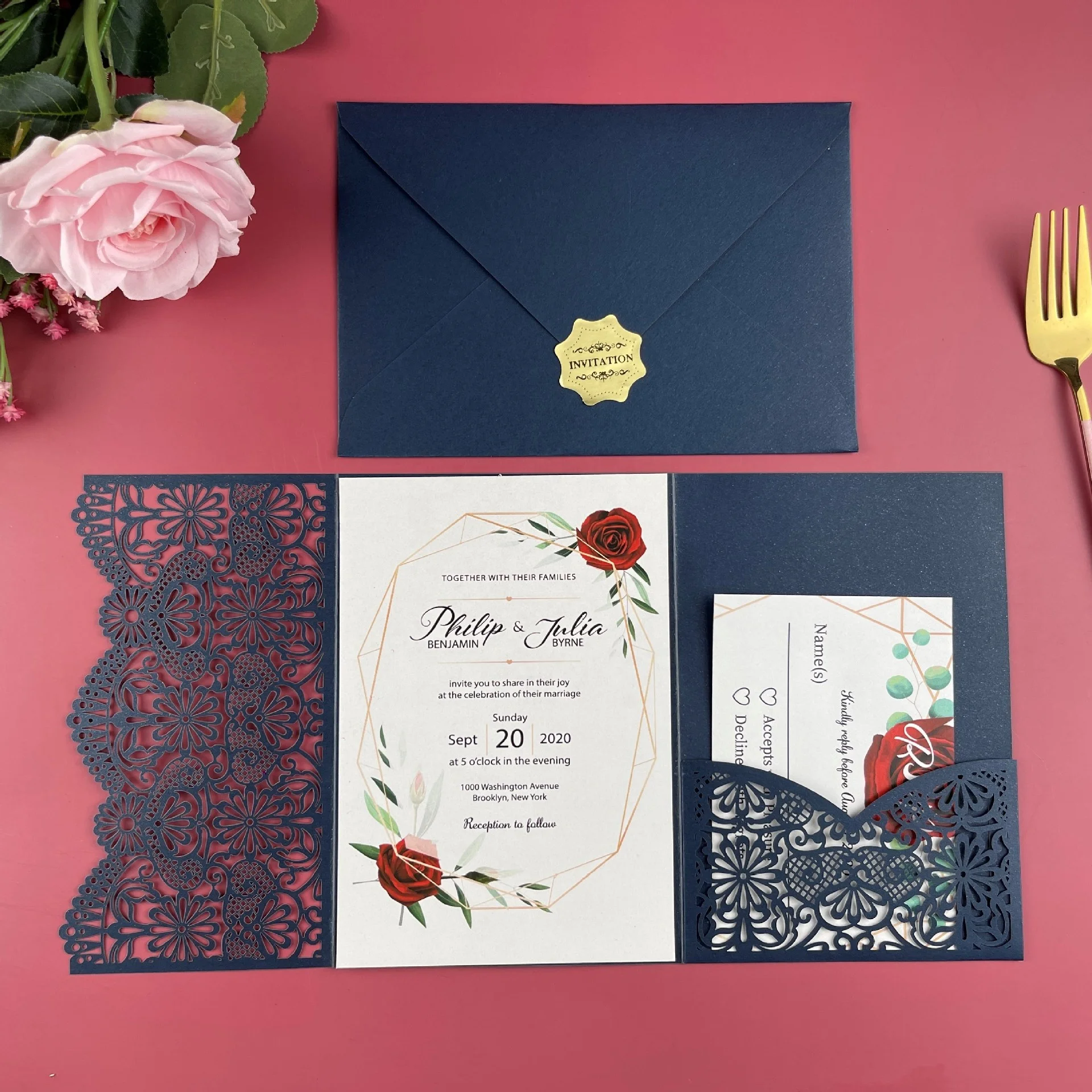 Wholesale Luxury Laser Cut Wedding Invitation Card Good Quality Mariage Hollow Flowers Wedding Cards Customized Wedding Card Inv