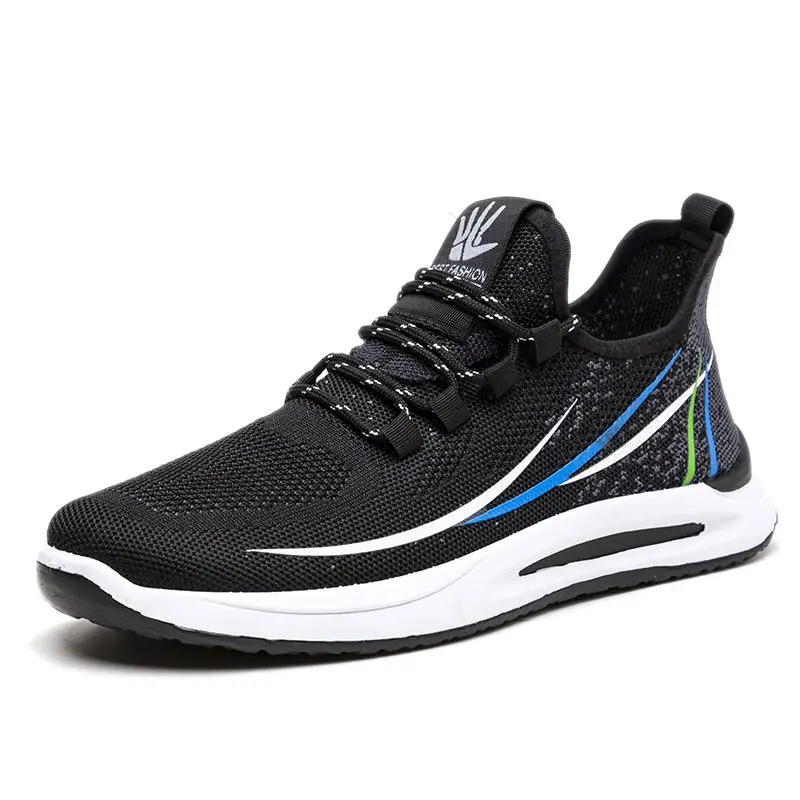 fashion fly woven upper soft tpr outsole black grey sport shoes running sneakers shoes for men