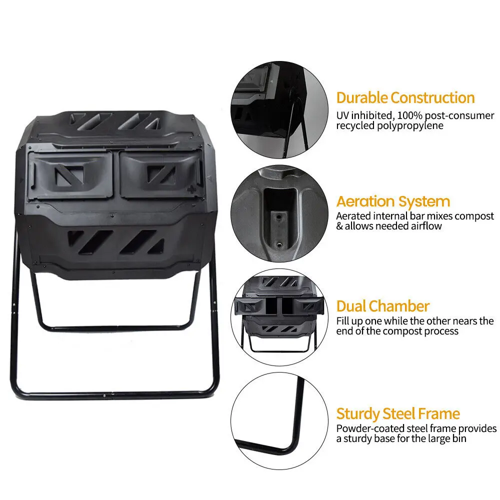 Garden Compost Bin from BPA Free Dual Rotating Outdoor Composting Tumbler 43 Gal
