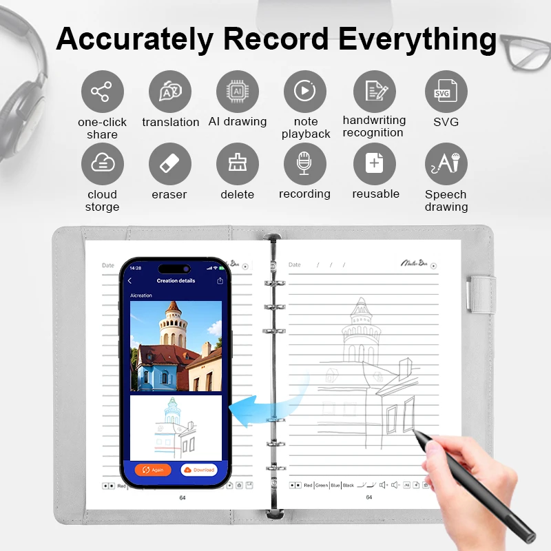 Factory price Business gift smart diary 15w 8000mah power bank sync AI smart notebook with wireless charging with App
