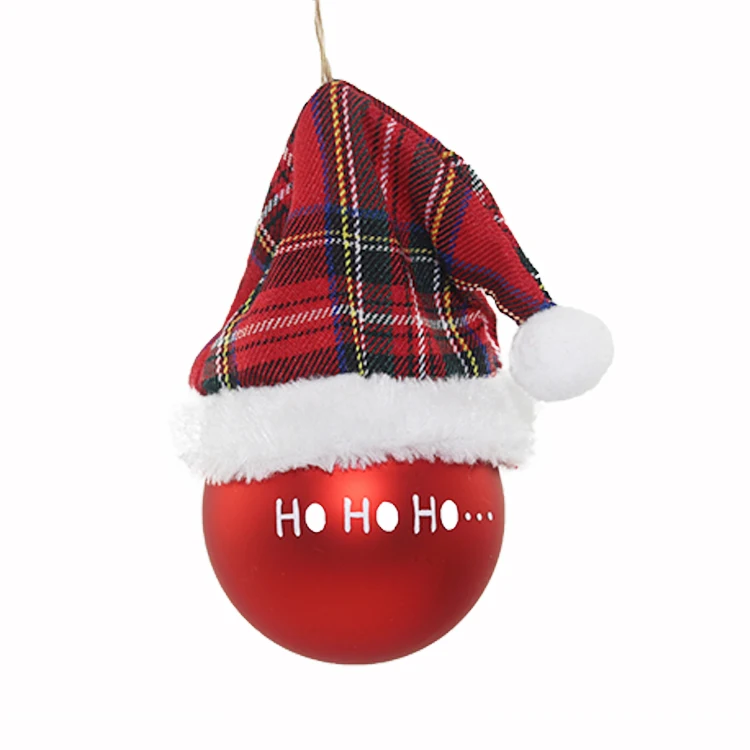 Wholesale custom Christmas balls with Christmas hats for Christmas tree decoration