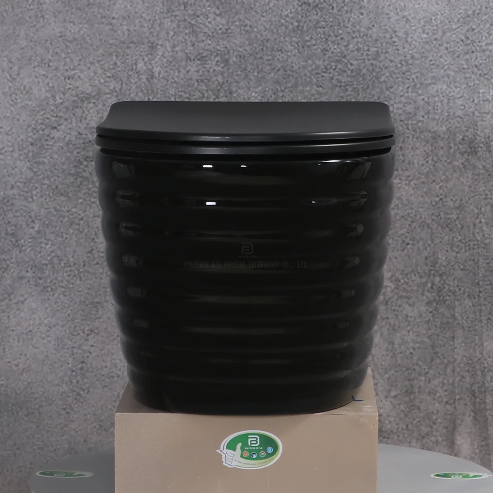 Modern porcelain round p trap hanging toilet bowl ceramic commode sanitary ware matt black rimless wall hung toilet with tank
