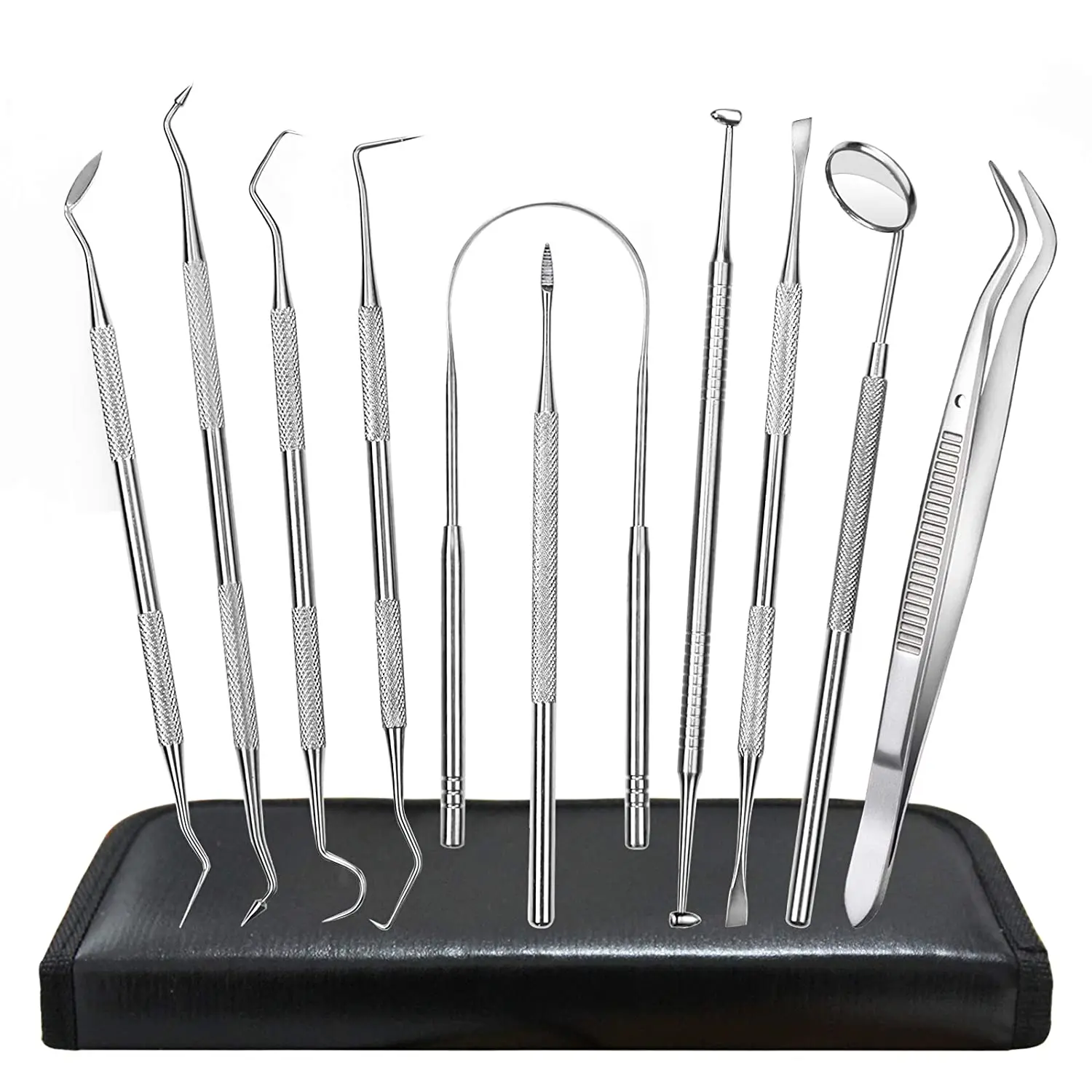 10 Pcs Surgical Stainless Steel Dentist Toothpick Dental Tongue Scraper Tweezers Mouth Mirror Oral Hygiene Kit