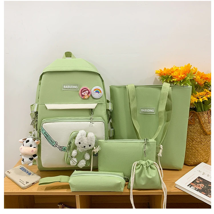 High Quality Durable Fashion Ladies School Bags Set Backpacks Cute Pink College 5 Pieces Girls Backpack Set For Kids