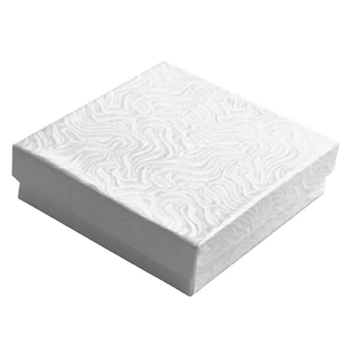 Z33W 3-1/2 x3-1/2 x15/16 50pcs White Swirl Cotton Filled Paper Box Cardboard Bracelet & Ring Box for Jewelry Display Packaging