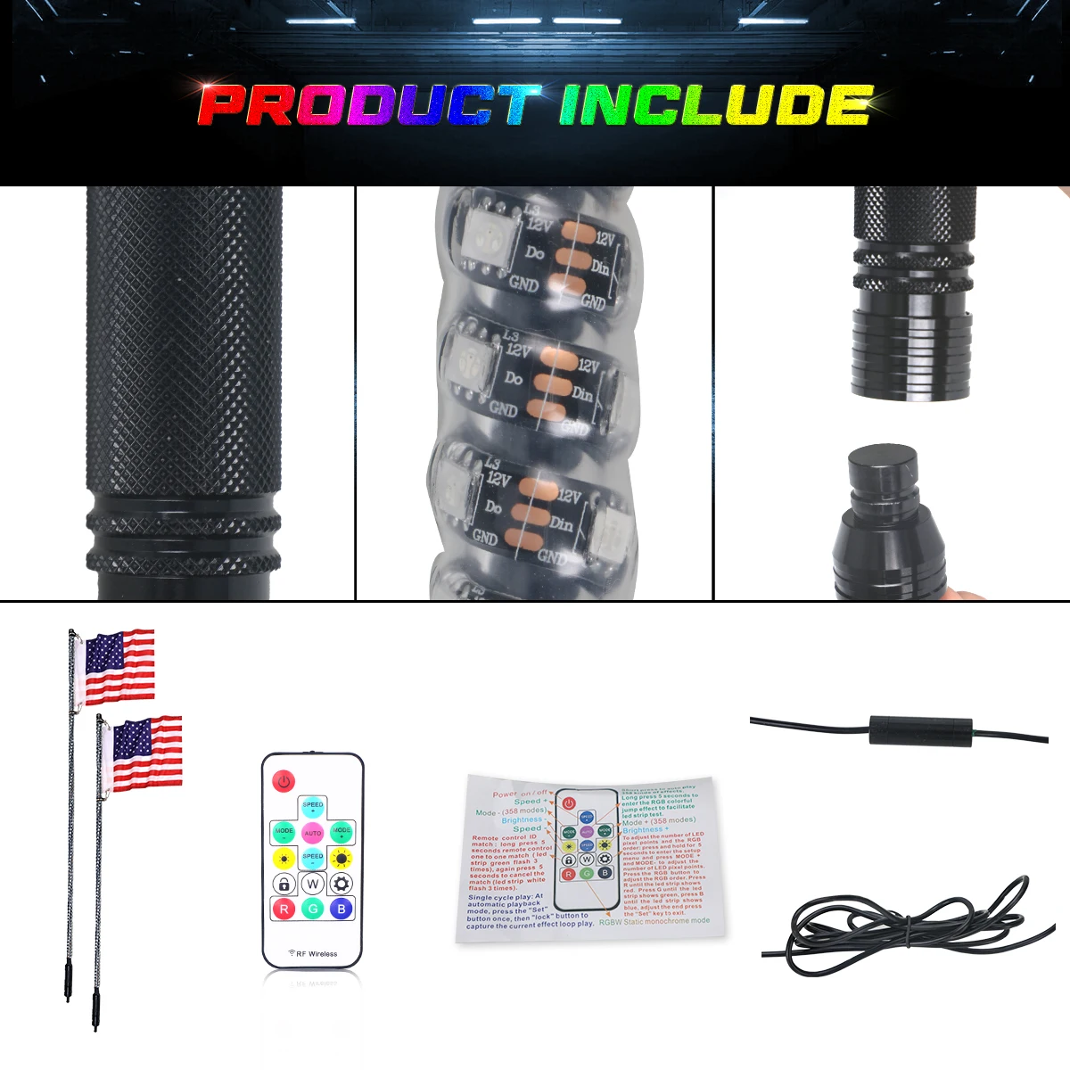 Super Brightest 5Ft 4Ft Dancing Chasing Led Light Whip Rf Wireless Remote App Control Car Lights For Atv Utv Rzr Truck