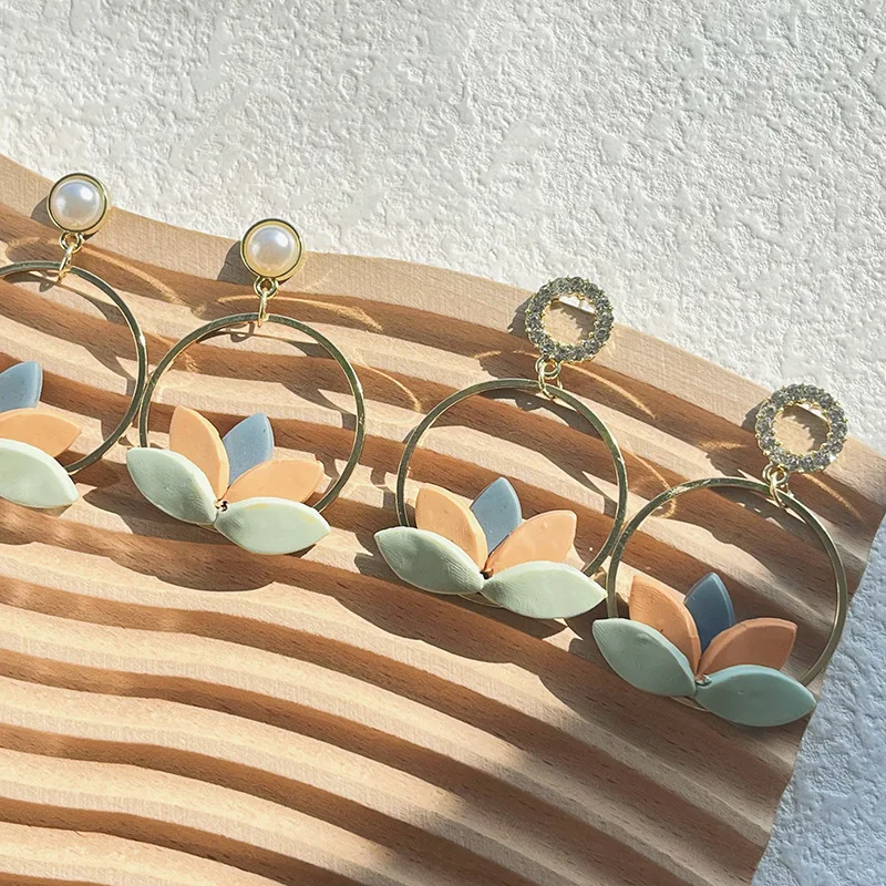 Best-selling Products Geometric Rhinestone Clay Earrings Polymer Handmade Women Splicing Polymer Clay Stud Earrings Wholesale