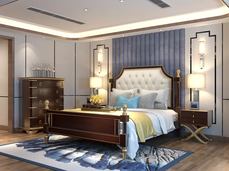 Hot Sell Luxury Design Solid Wood  Bed Room Furniture King Size Queen Size Bed