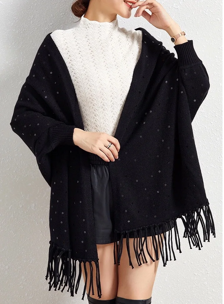 Simple multicolor warm knitted shoulder mink blanket poncho scarves shawls for women