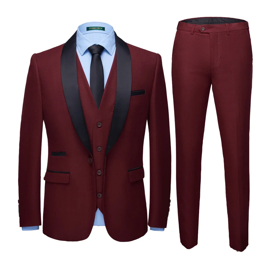 New design men slim fit solid color suit 3 piece men ceremony business men dress suit