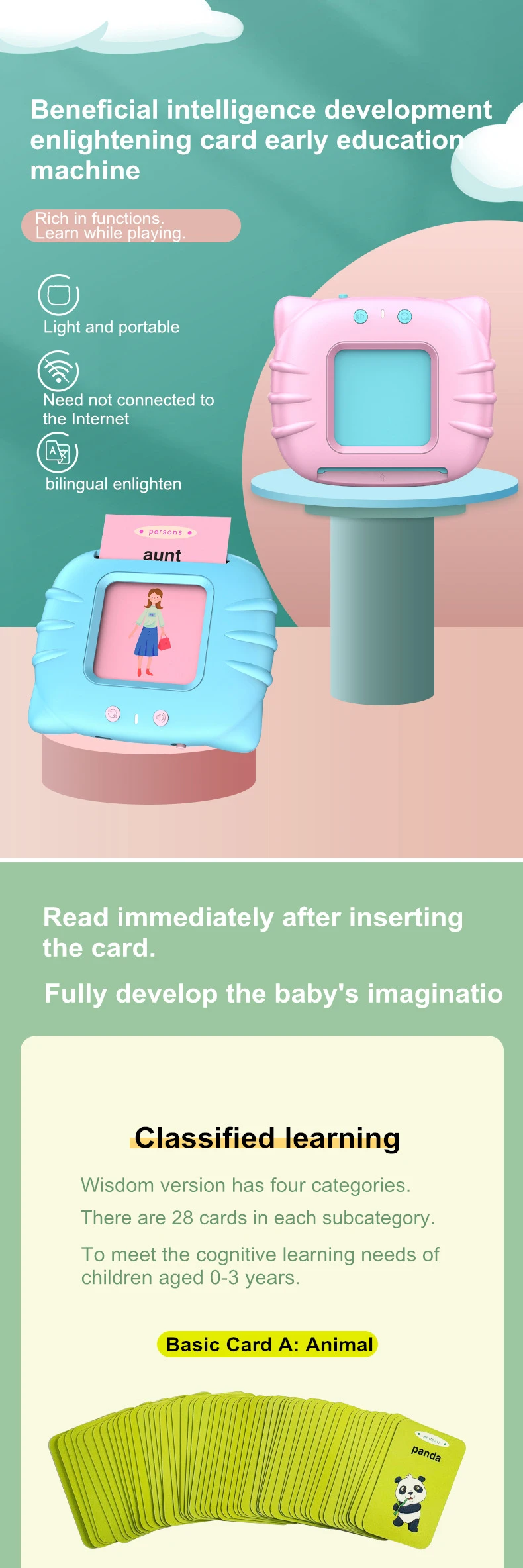 Kid Enlightenment Card Type Early Education Machine Interactive Eye Protection Card Reader Light weight And Comfortable Design 