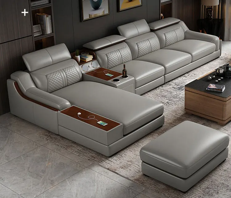 Leisure Modular Leather Sofa Comfortable Durable Deep Home Sofa Set Furniture