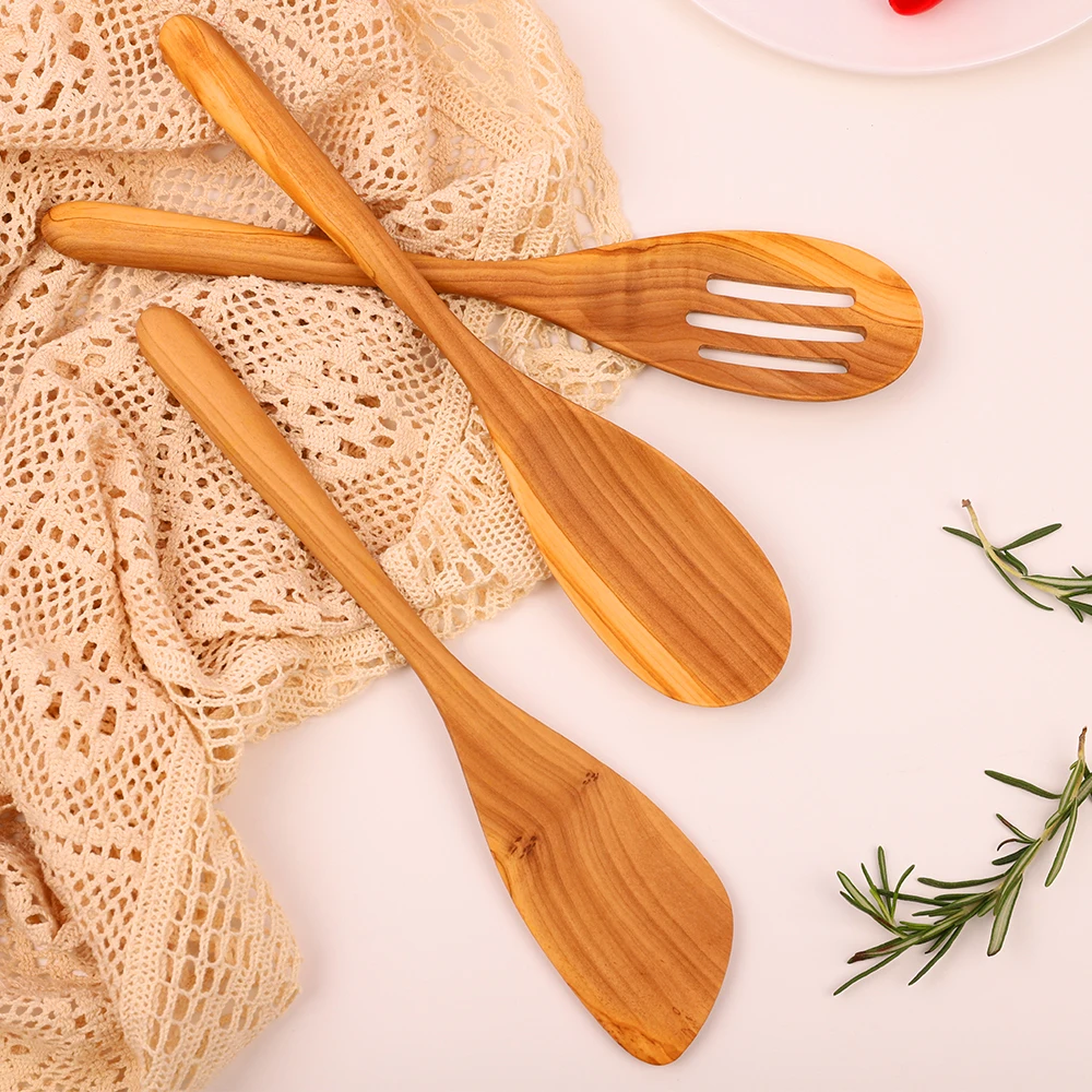 safe cookware set silicone handle natural bamboo kitchen items mult-function Olive wood utensils cooking tools cookware set