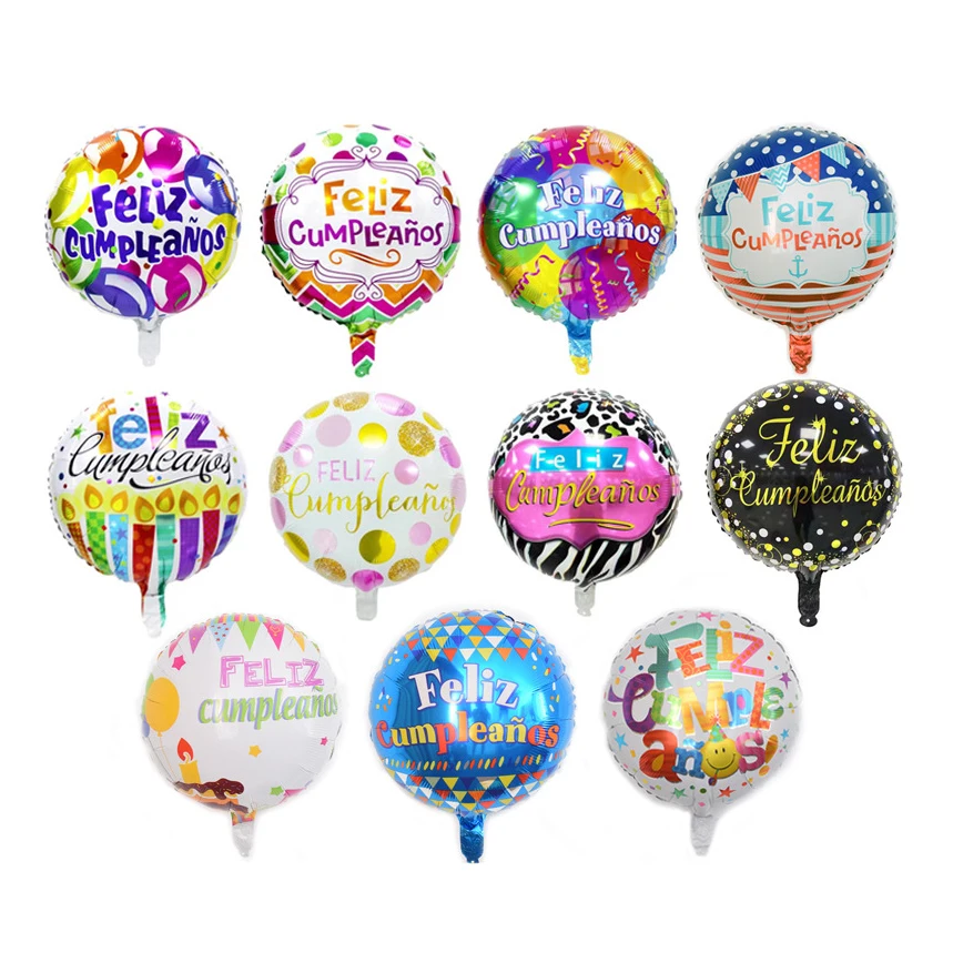 18  inch Spanish feliz cumpleanos Colorful Round Foil Balloons Globos For Happy Birthday Party Decoration Supplies