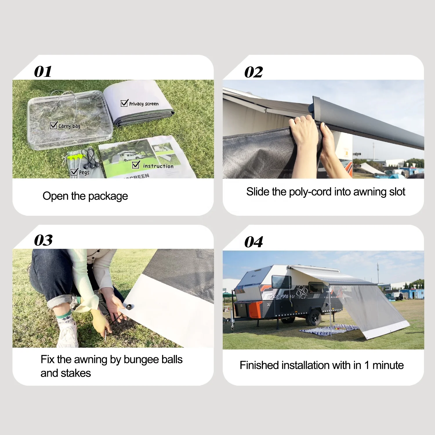 RV Caravan Awning Sunshade Privacy Screen For Camping Trailer UV SUN BLOCKER