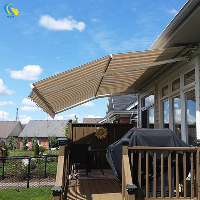 Wholesale wall-mounted manual retractable awnings outdoor waterproof and sun-proof aluminum frame folding arm awnings set