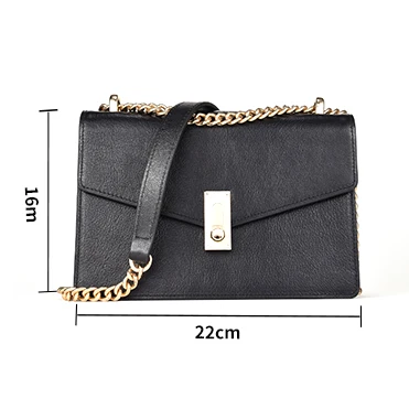 Custom Handbag Manufacturer Black Square Cow Leather Women Sling Buckle  Bag Golden Chains Fashion Custom Shoulder Bag
