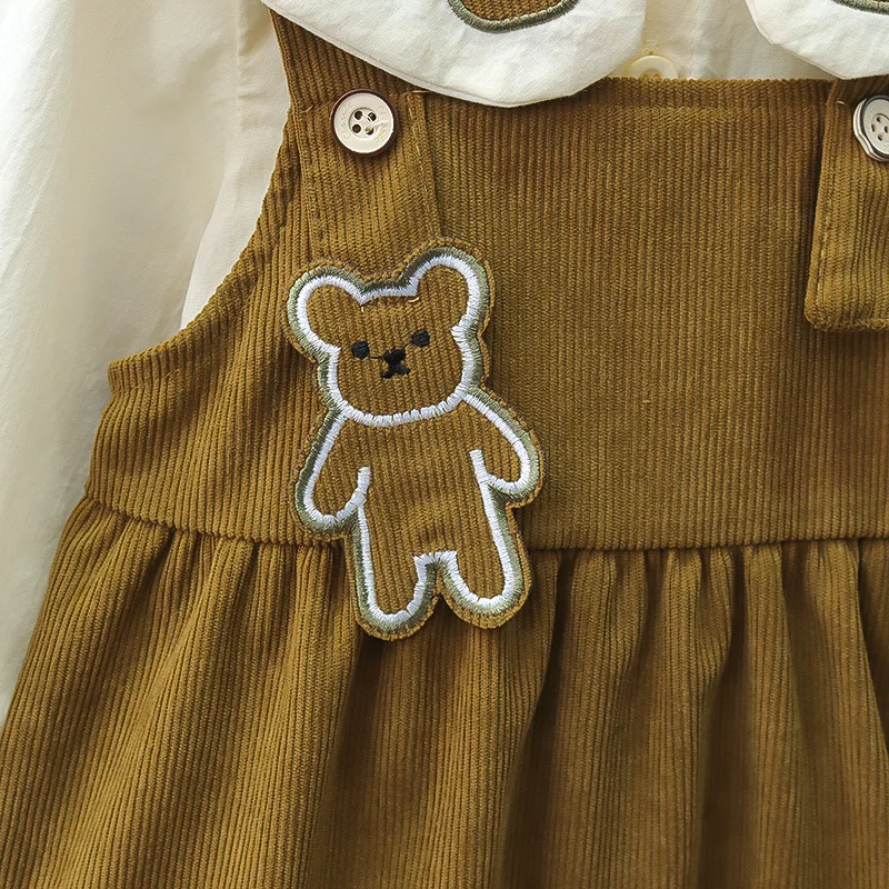 Girls spring and autumn shirt with back skirt 2 sets cute girl baby bear skirt Princess A-line skirt