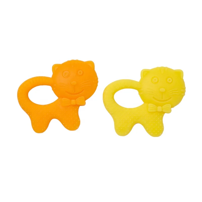 Non-toxic Lovely Design Kitten Shape Teether Silicone Chewable Toys Sensory Animal Silicone Teether