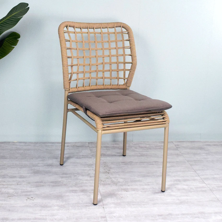 Morden Outdoor Restaurant Dining Chairs Woven Coffee Rope Chair with Aluminium Frame Rope Chair