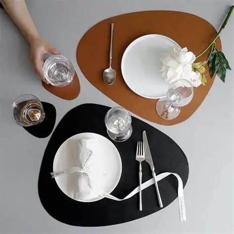 heat-resistant PU wholesale leather table mats placemats and Coaster set