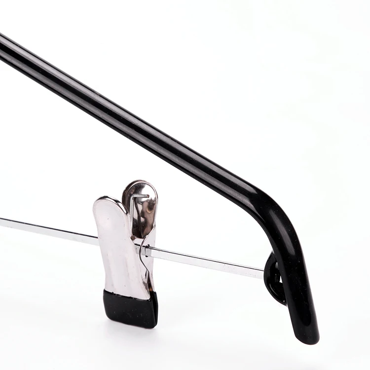 Flat Head Black Metal Shirt Top Hanger with Clips Non Slip PVC Clips Metal Clothes Hanger for Pant