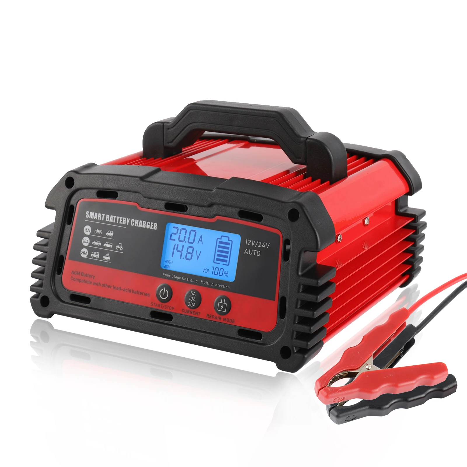Automatic 12V 24V Intelligent Repair 5A 10A 20A Battery Charger Lead Acid AGM GEL Standard Battery Chargers
