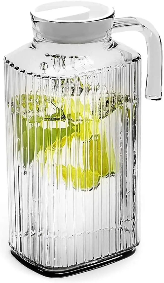 1.8L Wholesale Engraved Big Juice Glass Pitcher Water Jugs Tea Pot Jug with Plastic Lid for Cold Water