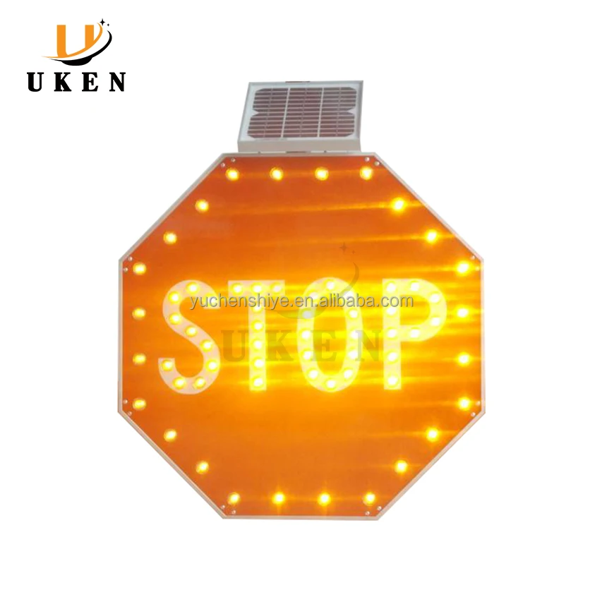 Solar Panel LED Warning Reflector Signs for Road Internally Illuminated Slow Down Flashing Stop Mark Solar Traffic Sign