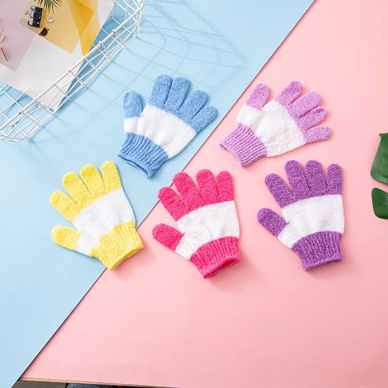 Double-Sided Exfoliating Gloves Body Exfoliating Mitt OEM Label Color Nylon Bath Gloves
