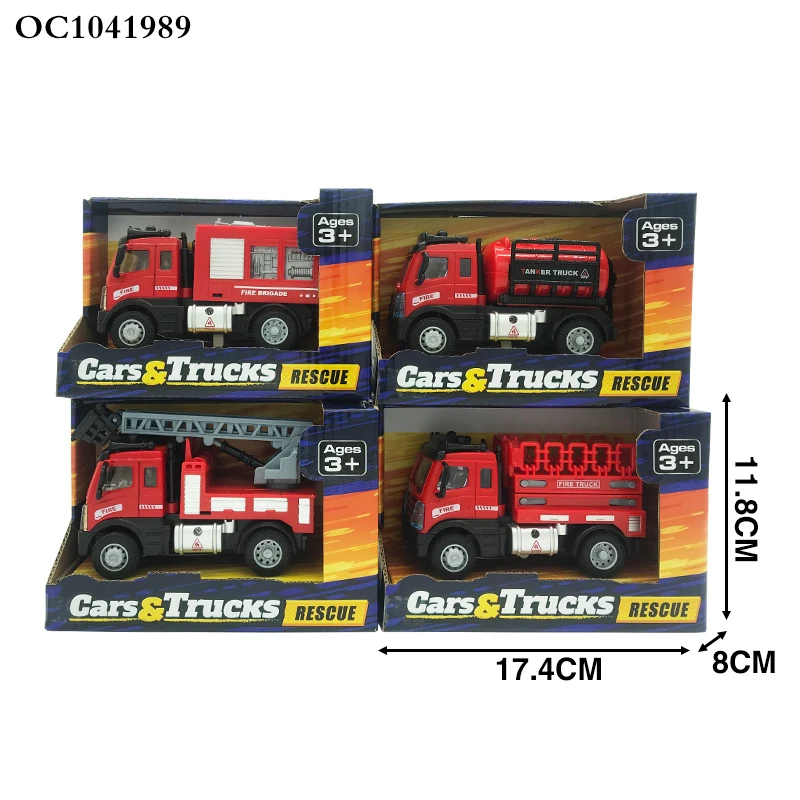 Newest simulation model pull back small red fire truck toy with light sound