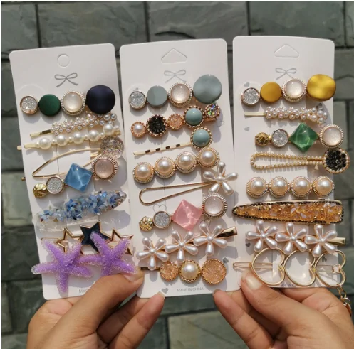 hot selling pearl diamond crystal hair clips hair pins sets summer classic heart star flower hairclips Barrettes hair ornament.png