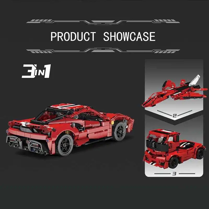 MOULD KING 10076 F488 3in1 Toy Car Educational Plastic Kit Bricks Set 3in1 Changeable Model Building Car Block For Kids