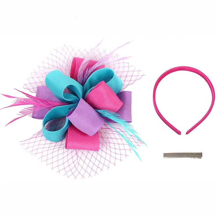 
Feather sinamay fascinator women party hair accessory custom handmade red green satin fascinators for ladies 