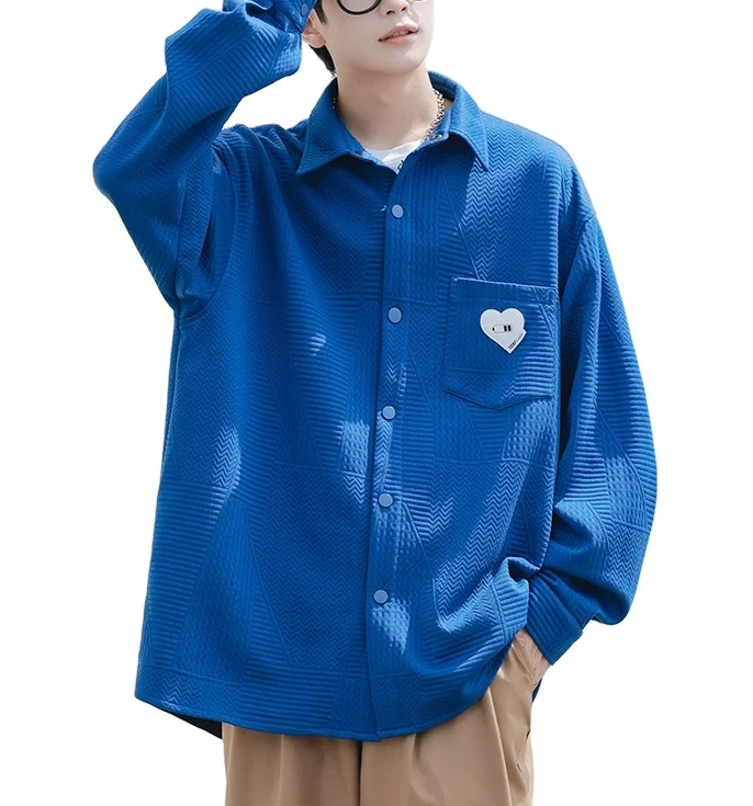 Spring and fall trend loose Waffle fabric with lapel varsity basketball jacket