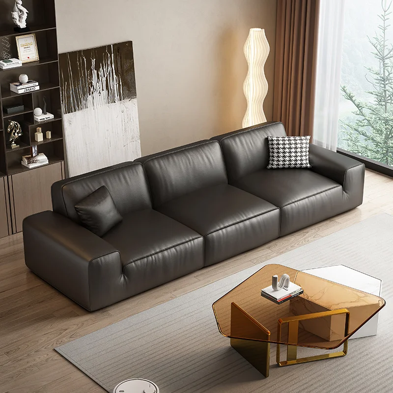 Italian modern simple leather modular sofa High quality luxury living room sofa velvet straight sofa
