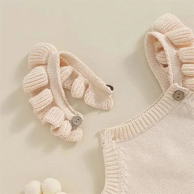 1Pcs Private Label RTS Newborn Infant Toddler Clothes Cap Sleeve Cotton Knitted Baby Girls Knit Romper