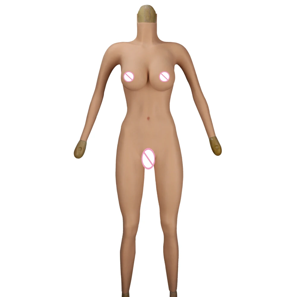 KnowU Crossdresser Silicone Pussy Female E Cup Full Body Suit One Piece Jumpsuit with Breast Form and Sissy Vagina Panties